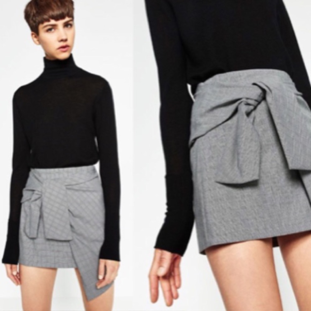 Zara checked tartan wrap knot tie up mini skirt